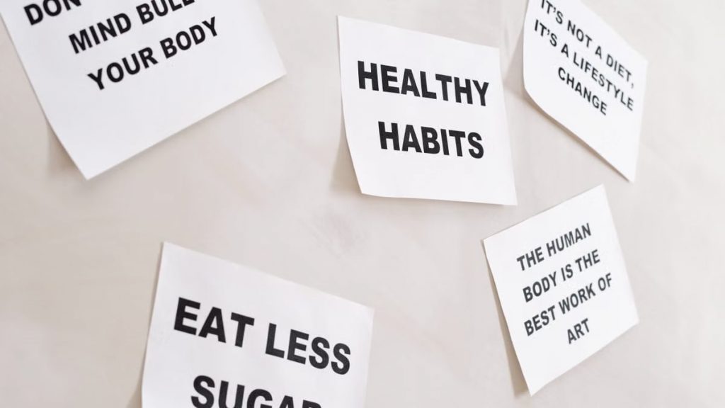Inspirational health-themed text posters promoting a healthy lifestyle, focus on positive habits.