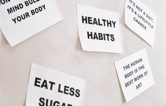 Inspirational health-themed text posters promoting a healthy lifestyle, focus on positive habits.